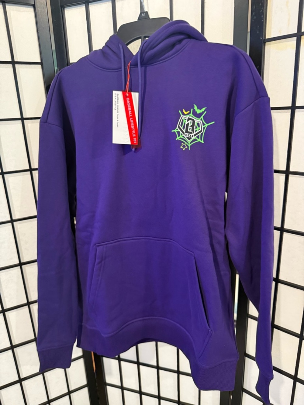 NWT Baseball Lifestyle 101 Purple Hoodie‎ Spiderweb Graphic Size S